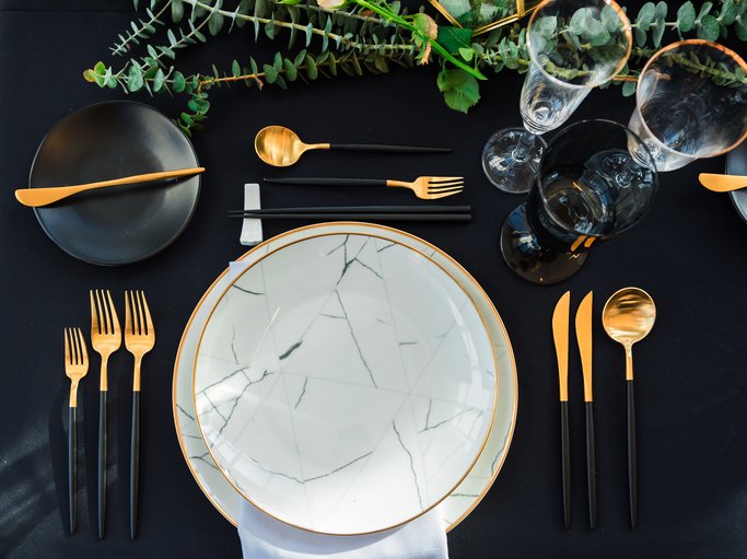 Gold and black cutlery