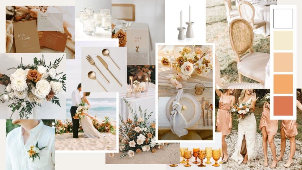 Mood board for sunset beach wedding  inspiration